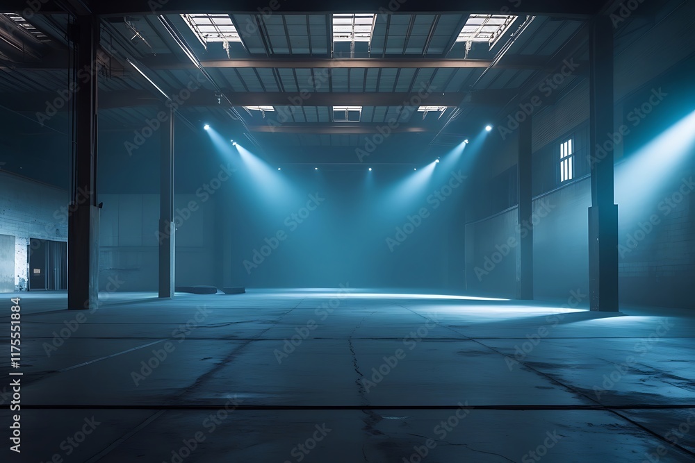 Poster a soft gray empty studio with a gradient floor and spotlight backdrop is ideal for showcasing and di