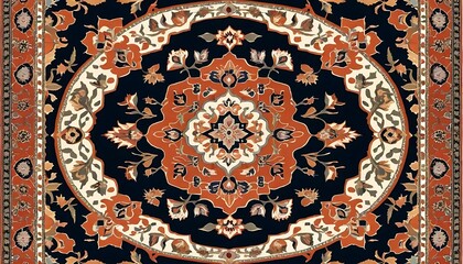 Fototapeta premium Intricate Floral Design Rug Pattern in Orange and Black