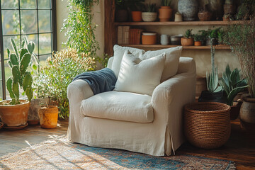 Comfortable Armchair in a Sunlit Plant Filled Room