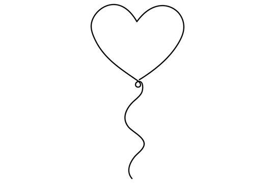 recommend clip art: Heart shaped balloon Continuous one line drawing of heart balloon isolated vector illustration
                    