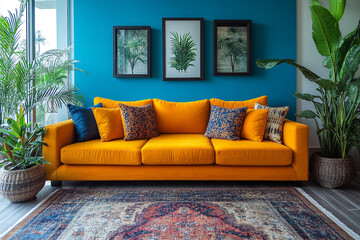Orange Sofa Living Room Tropical Decor Theme