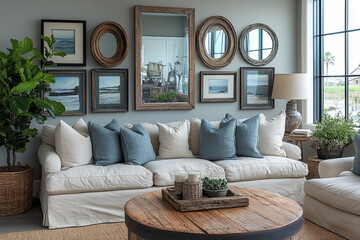 Coastal Living Room Decor With Neutral Tones And Wooden Accents