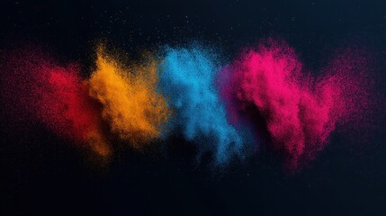 Vibrant Clouds of Colored Powder Creating Dynamic Swirls Against a Dark Background in a Stunning Abstract Composition