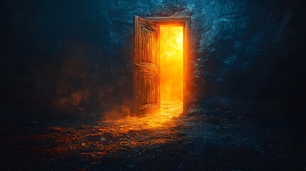 Passage to the Unknown A Luminous Door Beckons in the Darkness