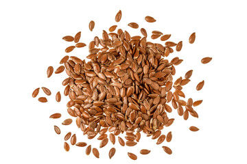 flaxseed isolated on white background. Top view. Flat lay