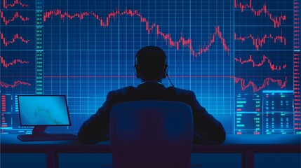 The Data Whisperer: A lone figure sits before a wall of flickering screens, analyzing complex financial data, a symphony of lines and numbers guiding their decisions.