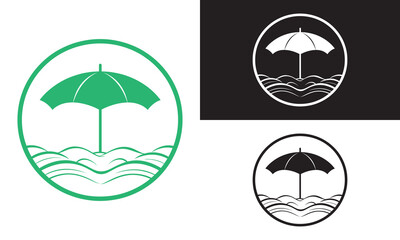 Umbrella silhouette vector illustration, logotype design.