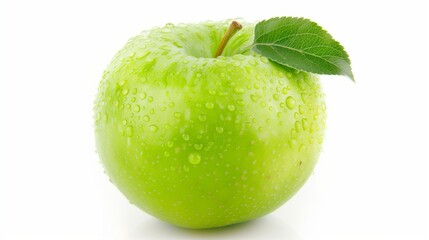 Fresh Green Apple with Dew Drops: A single, vibrant green apple, glistening with dew drops, captures the essence of freshness and vitality.