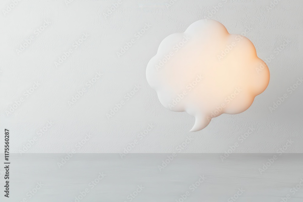 Poster glowing thought bubble with fragmented edges casting soft light against minimalist background for cr