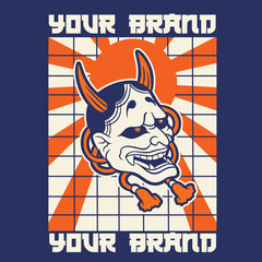 Japanese Demon Oni Mask Logo Design vector illustration