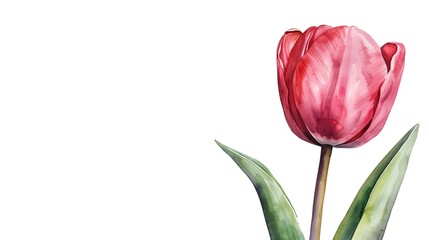 Red Tulip Watercolor Painting:  A delicate red tulip blooms with grace, its petals unfurling in a vibrant watercolor painting that captures the beauty of springtime.