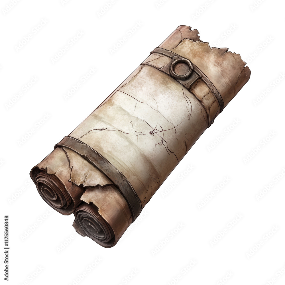 Poster realistic ancient scroll with detailed texture isolated transparent background