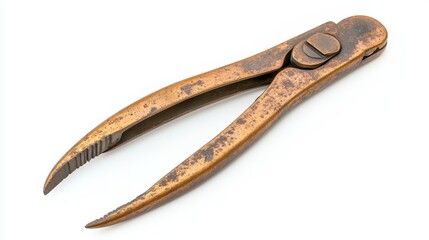 Obraz premium Antique Brass Pliers Resting on a White Background.