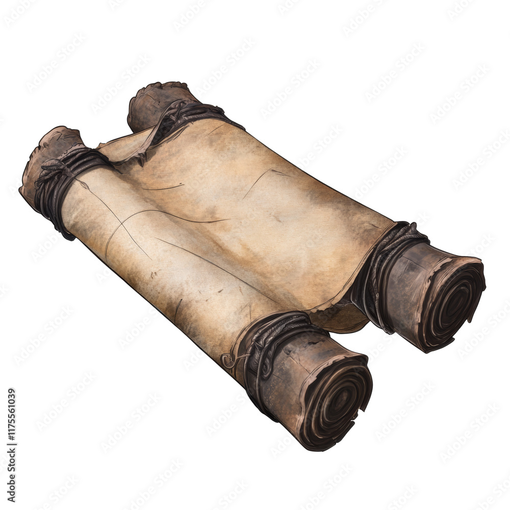 Poster realistic ancient scroll with detailed texture isolated transparent background