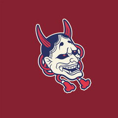 Japanese Demon Oni Mask Logo Design vector illustration
