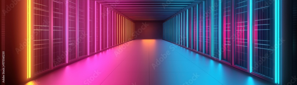Aufkleber futuristic innovation hub with neon lights and data storage concept in a dynamic environment ideal f