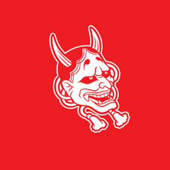 Japanese Demon Oni Mask Logo Design vector illustration