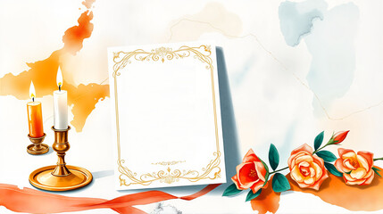 Invitation, invitation to a hen party.  Elegant card design with candles and floral decor.