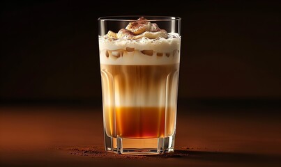 A highball glass with a coating of iced coffee in it, Generative AI.