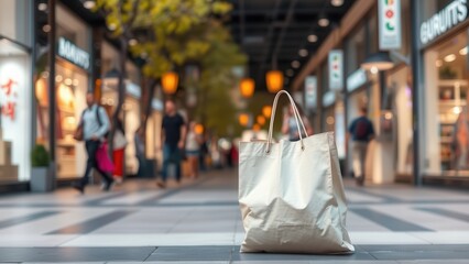 Paper shopping bag with city street on the background.
