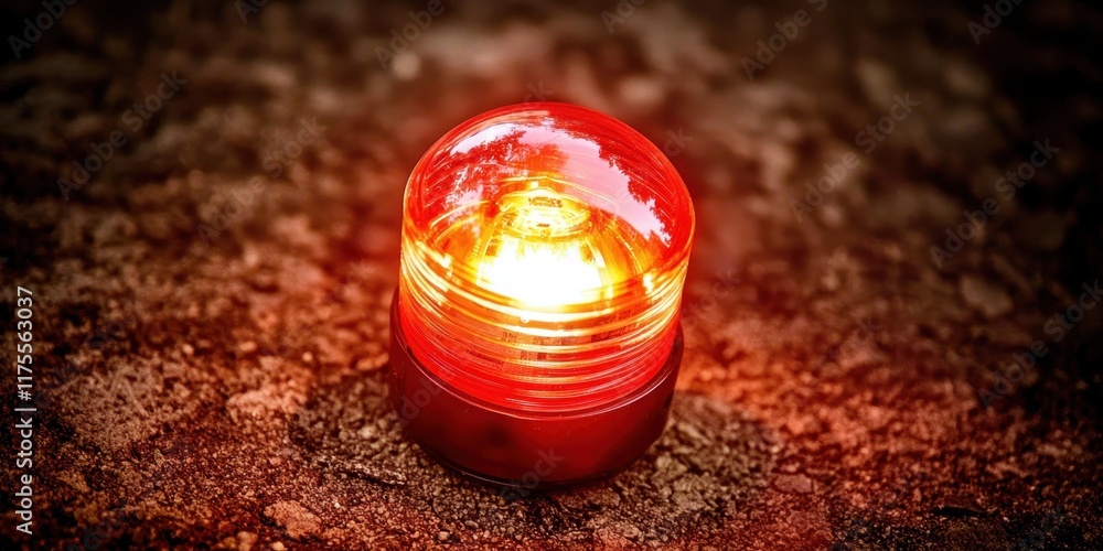 Poster warning. a glowing red light on a textured surface, creating a warm and inviting ambiance.