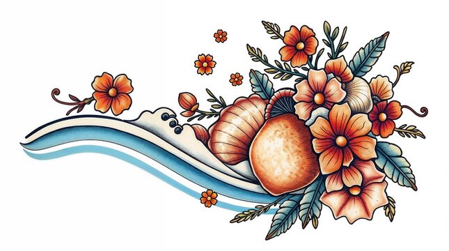 Invitation, invitation to a hen party. Floral arrangement with seashells and ocean waves. - Powered by Adobe