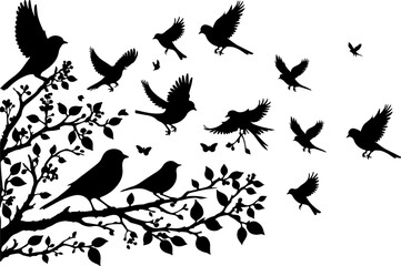 birds on white background