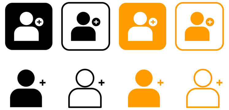 Add new user icon vector male person profile avatar with plus symbol, Add user profile icon.