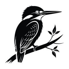 Fototapeta premium Kingfisher bird silhouette, Isolated black vector design stock bird on white background stock illustration