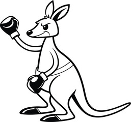 Cartoon illustration of a kangaroo wearing boxing gloves vector, cartoon illustration of a kangaroo wearing boxing gloves silhouette, cartoon illustration of a kangaroo wearing boxing gloves line art 