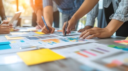 Obraz premium Team Collaboration Analyzing Business Data Charts