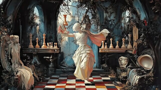 Artistic painting of a Renaissance style chess game