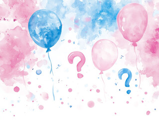 Captivating watercolor art for baby gender reveal featuring pastel colors and whimsical symbols.