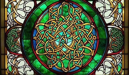 A vibrant abstract stained glass window, showcasing a kaleidoscope of colors and intricate patterns.