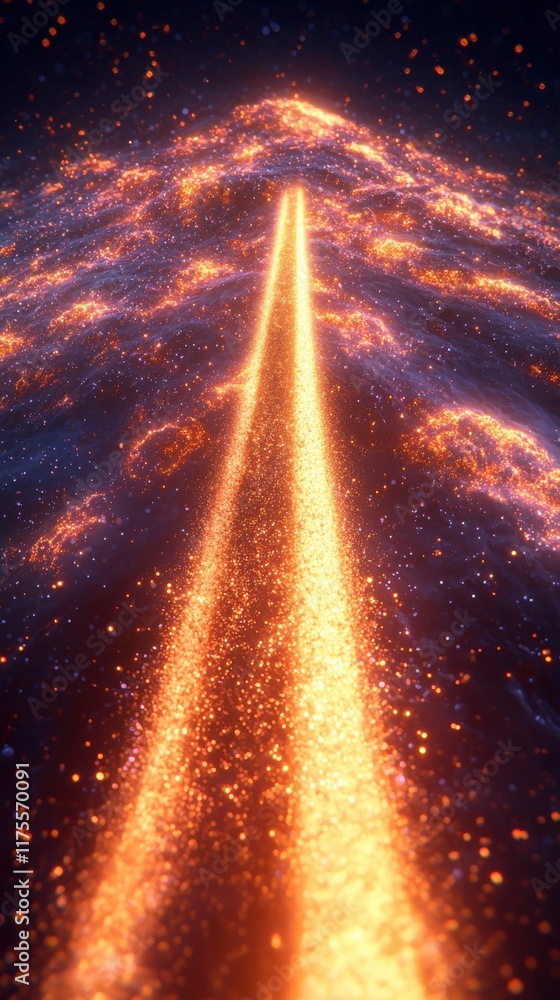 Poster dynamic neon galaxy with glowing particle trails digital space abstract art cosmic environment futur