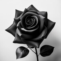 Elegant black rose blooming on a pristine white background