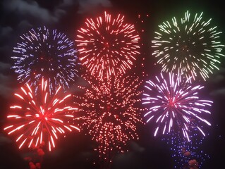 Spectacular orbital fireworks display night sky hyperrealistic art colorful environment aerial view creative concept