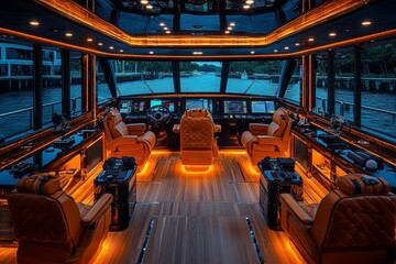 Advanced yacht bridge command center with high tech navigation systems
