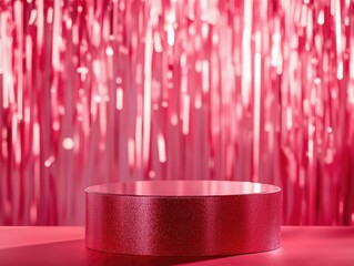 Red and pink bokeh background with podium for product symbols of love, Valentine's Day 3D, 3D rendering product display platform.