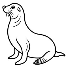 Cute  Line Art Sea Lion Silhouette Black Vector Illustration