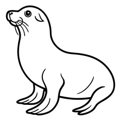 Cute  Line Art Sea Lion Silhouette Black Vector Illustration