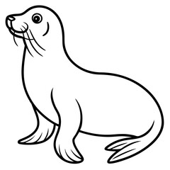 Cute  Line Art Sea Lion Silhouette Black Vector Illustration