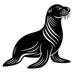 Cute  Line Art Sea Lion Silhouette Black Vector Illustration