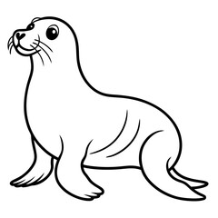Cute  Line Art Sea Lion Silhouette Black Vector Illustration
