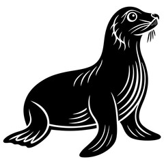 Cute  Line Art Sea Lion Silhouette Black Vector Illustration