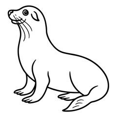Cute Line Art Sea Lion Silhouette Black Vector Illustration