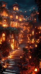 Obraz premium Enchanting night festival in a rustic village lanterns and atmosphere hyperrealistic art style