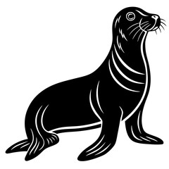Cute  Line Art Sea Lion Silhouette Black Vector Illustration