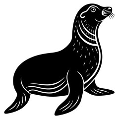 Cute  Line Art Sea Lion Silhouette Black Vector Illustration