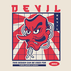 Vector Classic Japanese Tengu Mask Illustration